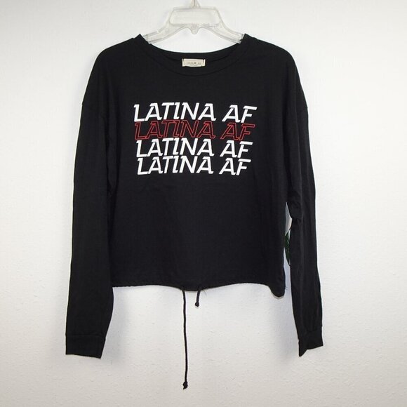 Latina AF Top T-Shirt Women's Size M Black Draw String Trendy Cute Local Lab - Picture 1 of 7